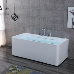 Rectangular OMQ-91760 Freestanding Massage Bathtub Elegant Design with Powerful Jet System and Anti Slip Base