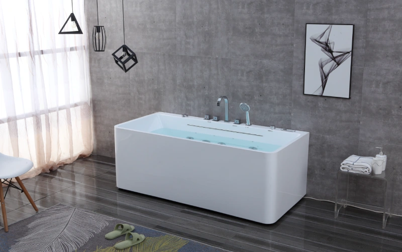 Rectangular OMQ-91760 Freestanding Massage Bathtub Elegant Design with Powerful Jet System and Anti Slip Base