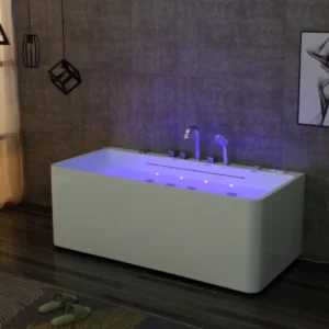 Purple Light OMQ-91760 Freestanding Massage Bathtub Elegant Design with Powerful Jet System and Anti Slip Base
