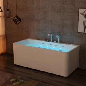 Night Light OMQ-91760 Freestanding Massage Bathtub Elegant Design with Powerful Jet System and Anti Slip Base