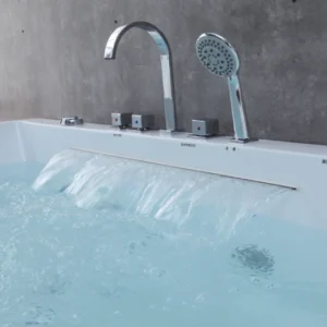 Faucet OMQ-91760 Freestanding Massage Bathtub Elegant Design with Powerful Jet System and Anti Slip Base