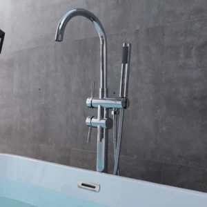 Faucet OMQ-91726 Luxury White Freestanding Soaking Bathtub Durable Acrylic Deep Tub for Bathroom Remodeling