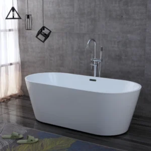 Oval OMQ-91726 Luxury White Freestanding Soaking Bathtub Durable Acrylic Deep Tub for Bathroom Remodeling