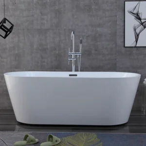 OMQ-91726 Luxury White Freestanding Soaking Bathtub Durable Acrylic Deep Tub for Bathroom Remodeling