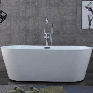 OMQ-91726 Luxury White Freestanding Soaking Bathtub Durable Acrylic Deep Tub for Bathroom Remodeling