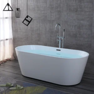 Left Side OMQ-91726 Luxury White Freestanding Soaking Bathtub Durable Acrylic Deep Tub for Bathroom Remodeling