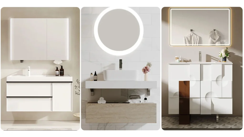 Wall-mounted bathroom cabinets, modular bathroom cabinets, and integrated sink vanities are recommended wholesale bathroom cabinet styles.