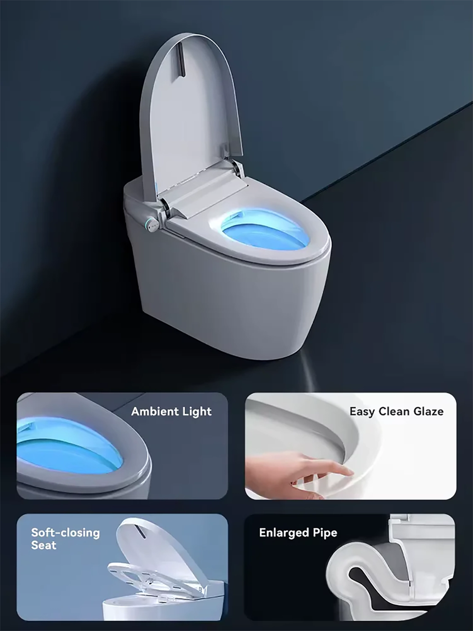 090 Smart Toilet with Remote Control, Heated Seat, and Night Light Function 1