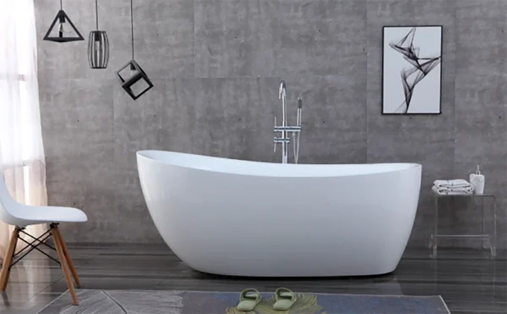 OMQ-91725 Freestanding Acrylic Bath Tub Spacious Interior Comfort Curve Backrest for Full-Body Relaxation 1