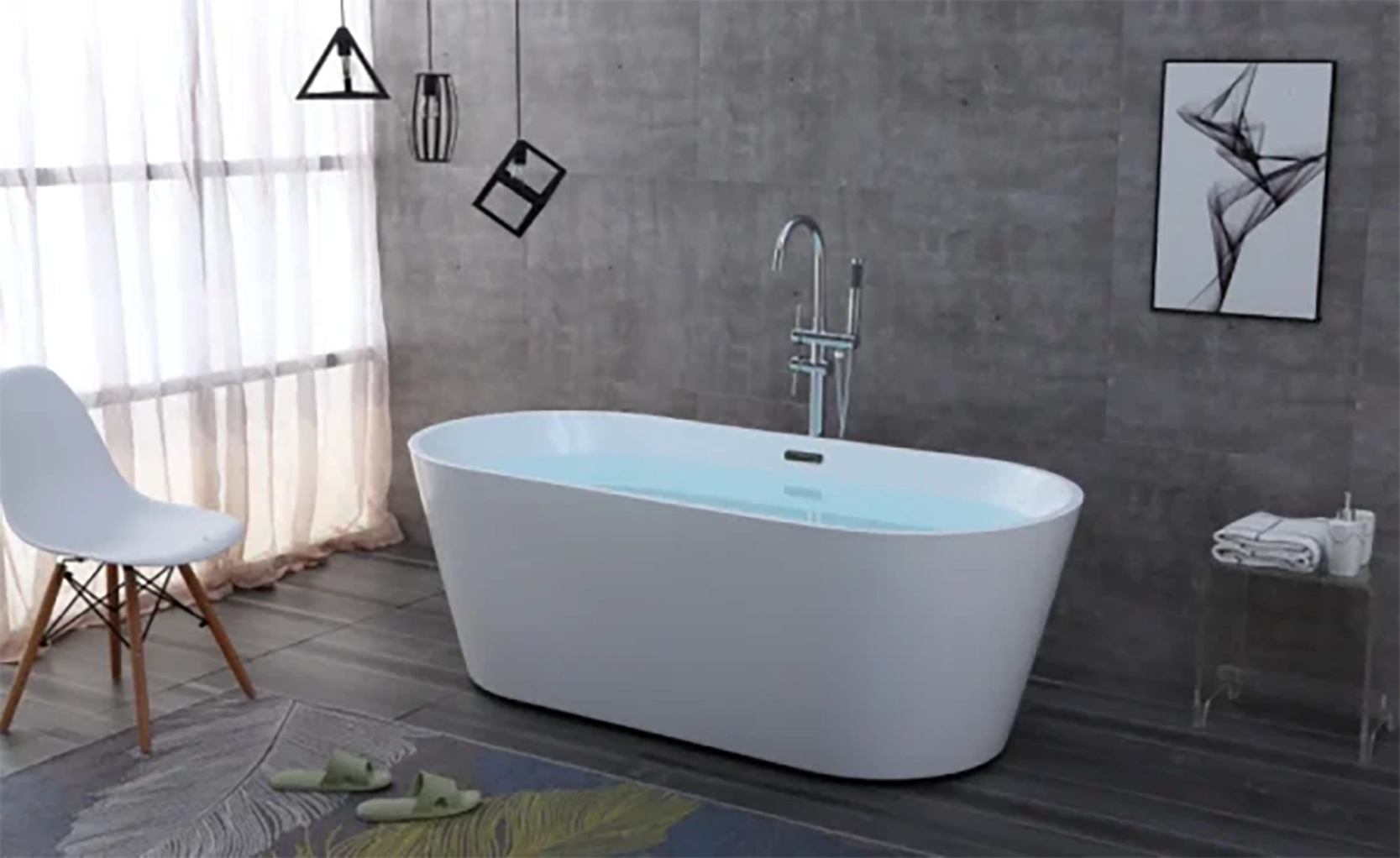 OMQ-91726 Luxury White Freestanding Soaking Bathtub Durable Acrylic Deep Tub for Bathroom Remodeling 1