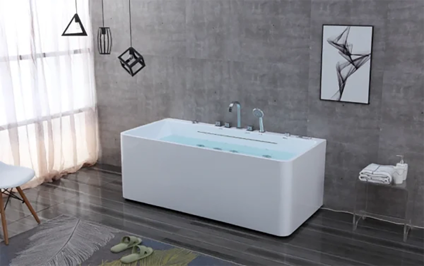 OMQ-91760 Freestanding Massage Bathtub Elegant Design with Powerful Jet System and Anti Slip Base 1