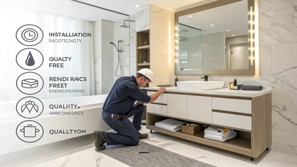 In volume projects, installing bathroom cabinets is crucial because it directly impacts product lifecycle costs, guest experience, and renovation schedule.