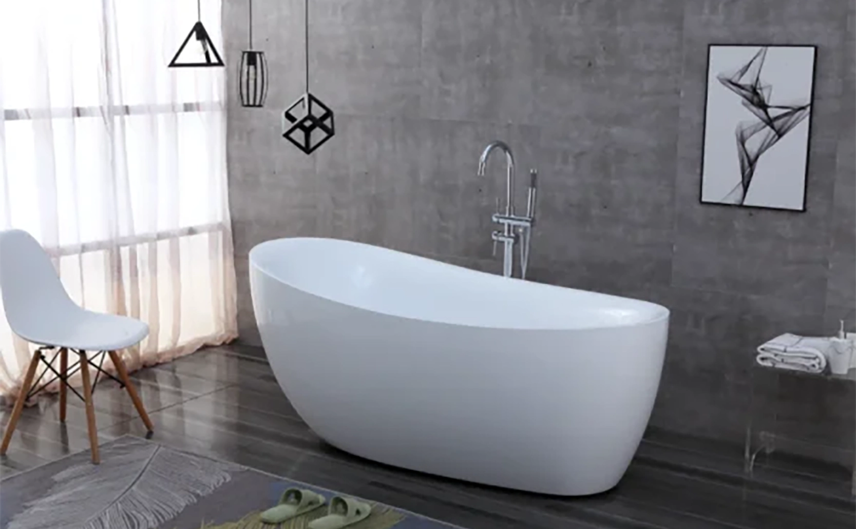 OMQ-91725 Freestanding Acrylic Bath Tub Spacious Interior Comfort Curve Backrest for Full-Body Relaxation 3