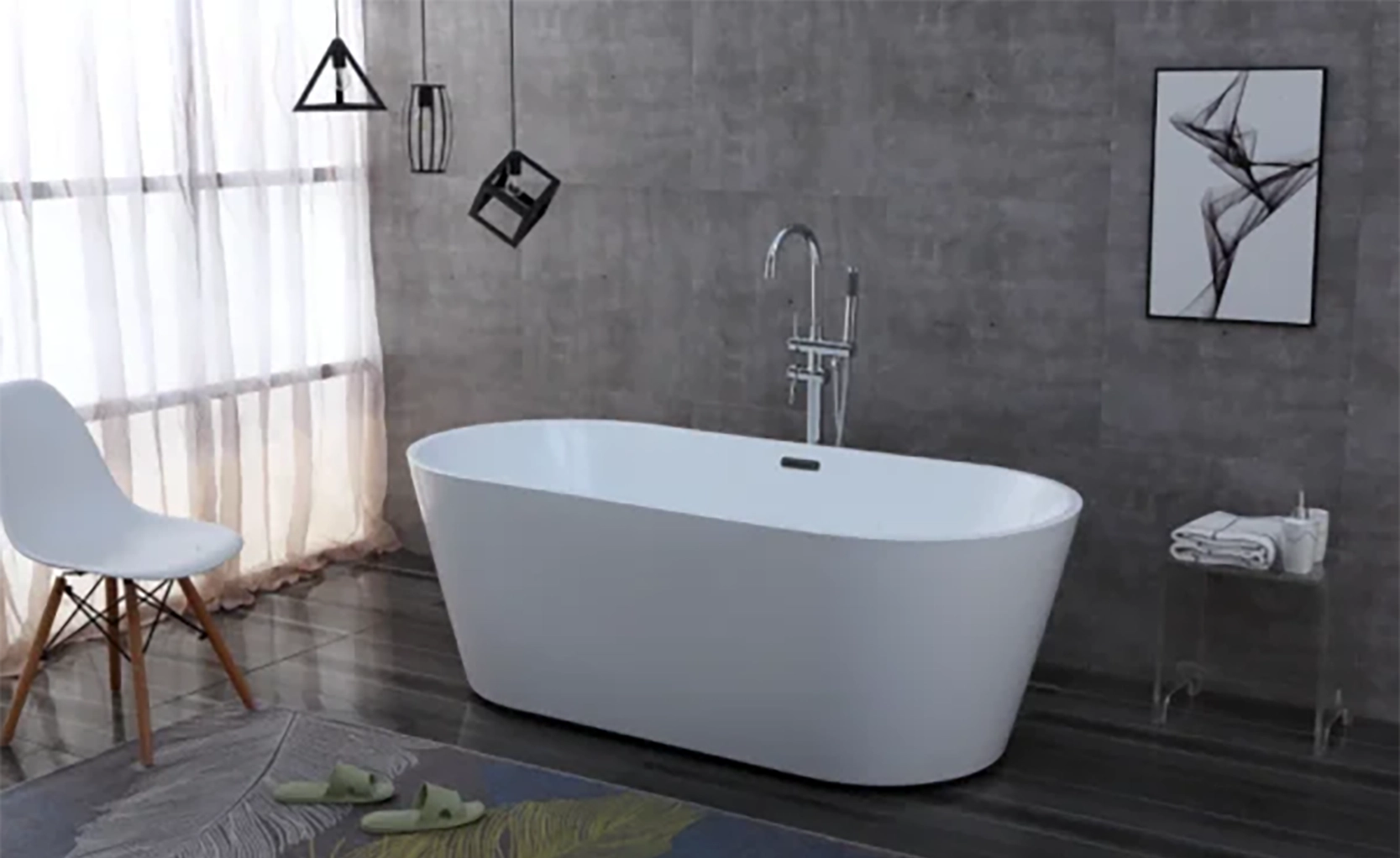 OMQ-91726 Luxury White Freestanding Soaking Bathtub Durable Acrylic Deep Tub for Bathroom Remodeling 3