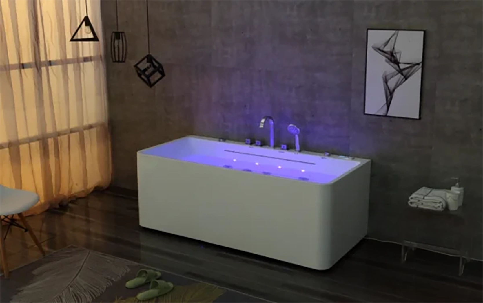 OMQ-91760 Freestanding Massage Bathtub Elegant Design with Powerful Jet System and Anti Slip Base 3