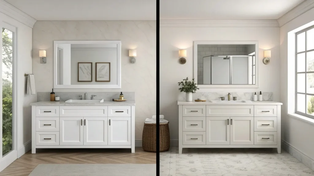For single-sink rooms that need additional countertop and storage space, a 48-inch vanity is suitable.