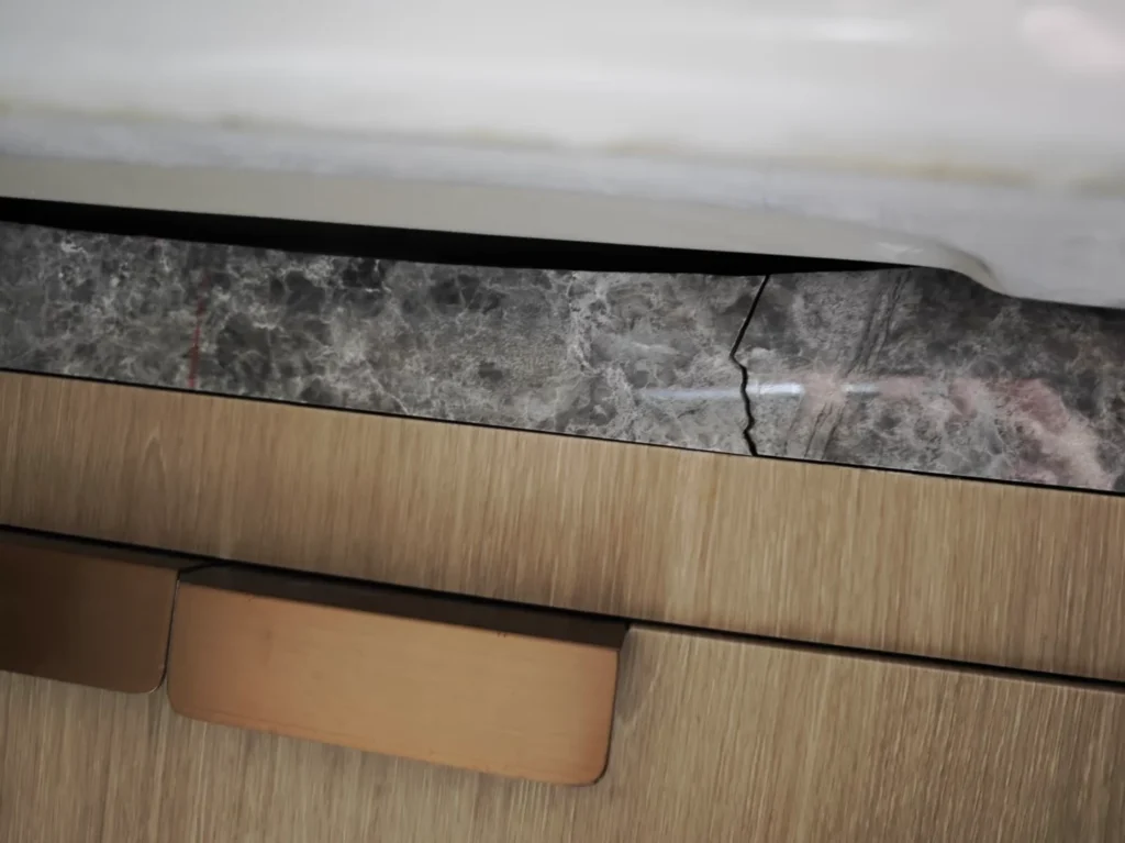 Improper installation of bathroom cabinets can cause stone countertops to crack