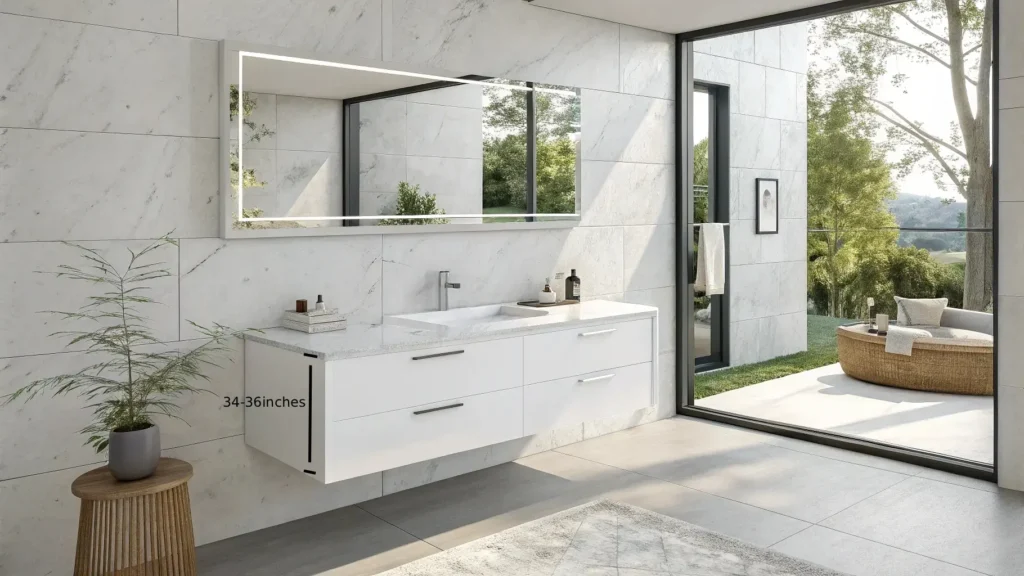 Common bathroom vanity heights are 34-36 inches