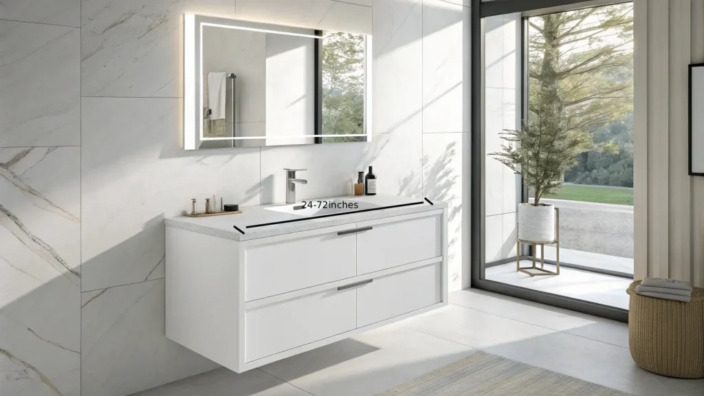 Bathroom vanities range in width from 24 inches to 72 inches