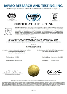 Bathtub cUPC Certificate