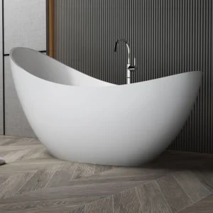 White DG801 Durable Artificial Stone Soaking Tub Non-Slip Bottom Easy Installation for Bathroom Remodels