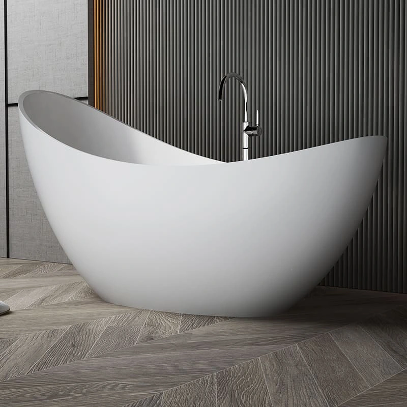White DG801 Durable Artificial Stone Soaking Tub Non-Slip Bottom Easy Installation for Bathroom Remodels