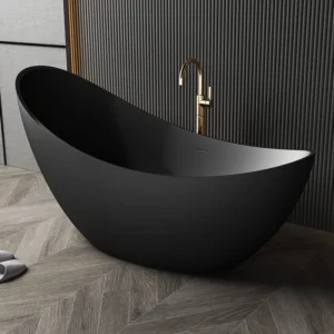 Black DG801 Durable Artificial Stone Soaking Tub Non-Slip Bottom Easy Installation for Bathroom Remodels