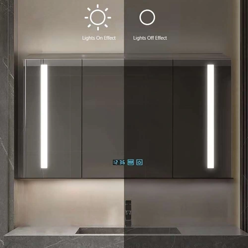Smart Mirror 2023B-90 Waterproof Plywood Floating Bathroom Vanity Mirror Cabinet for Small Apartment