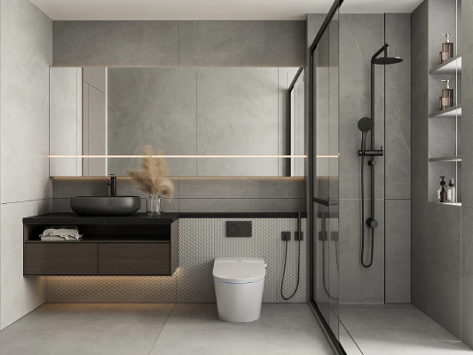 Close-up of a dirty floor-mounted toilet base with stained grout, illustrating a major cleaning pain point.