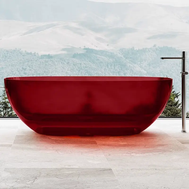 Red DG811 Modern Resin Bathroom Transparent Bathtub Indoor Spa Red DG811 Modern Resin Bathroom Transparent Bathtub Indoor Spa