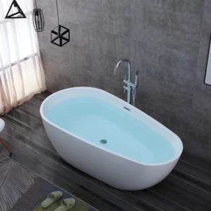Oval OMQ-91724 Classic Freestanding Soaking Bathtub Sleek White Acrylic Easy to Maintain and Install