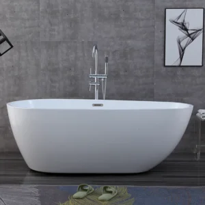 OMQ-91724 Classic Freestanding Soaking Bathtub Sleek White Acrylic Easy to Maintain and Install
