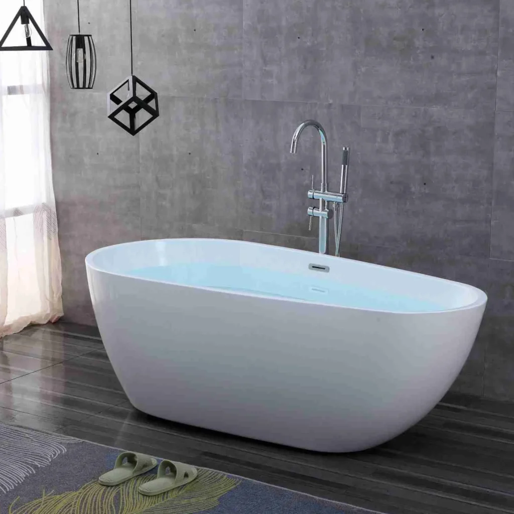 OMQ-91724 Classic Freestanding Soaking Bathtub Sleek White Acrylic Easy to Maintain and Install