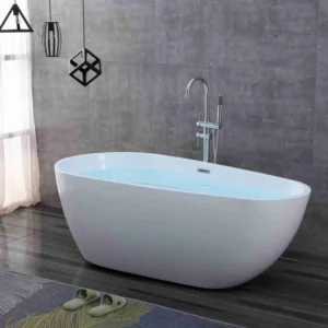 OMQ-91724 Classic Freestanding Soaking Bathtub Sleek White Acrylic Easy to Maintain and Install