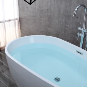 Sleek OMQ-91724 Classic Freestanding Soaking Bathtub Sleek White Acrylic Easy to Maintain and Install