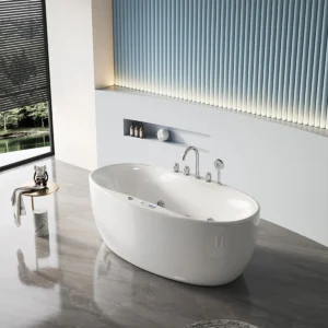 White ON-1037 Luxury Whirlpool Bathtub Freestanding Massage Tub with Air and Water Jets for Relaxing Home Spa
