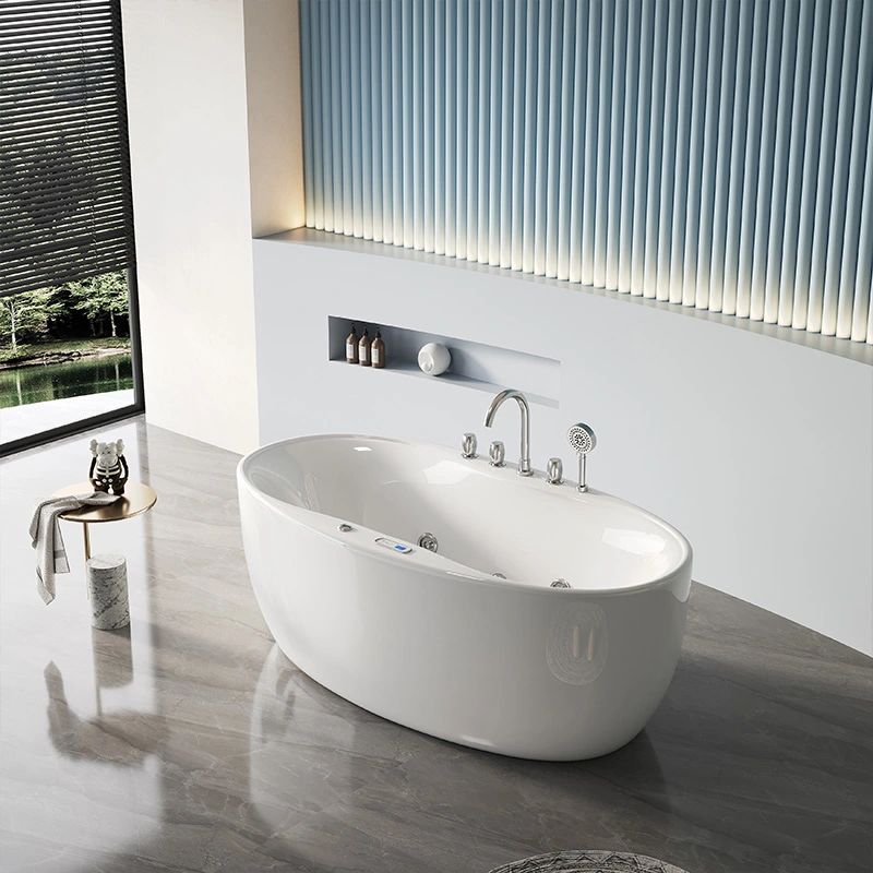 White ON-1037 Luxury Whirlpool Bathtub Freestanding Massage Tub with Air and Water Jets for Relaxing Home Spa