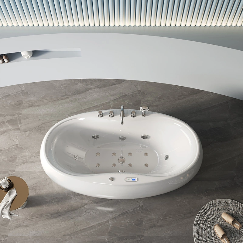 Oval ON-1037 Luxury Whirlpool Bathtub Freestanding Massage Tub with Air and Water Jets for Relaxing Home Spa