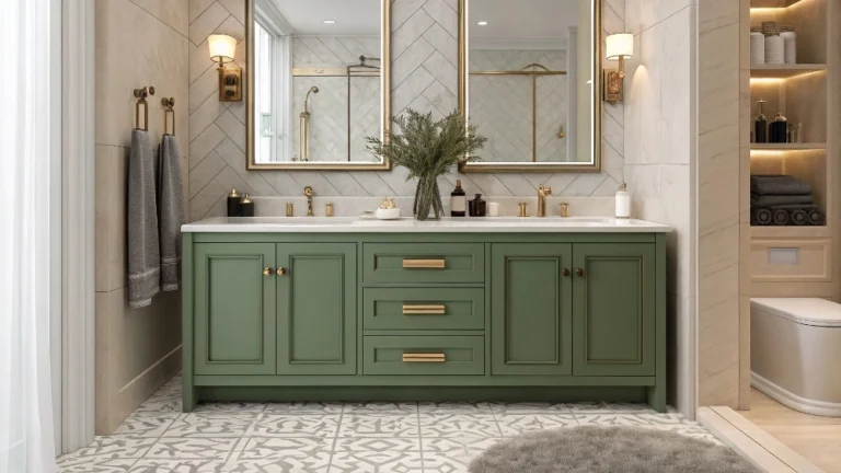 Modern bathroom design showing personalized, custom vanity to meet current market trends.