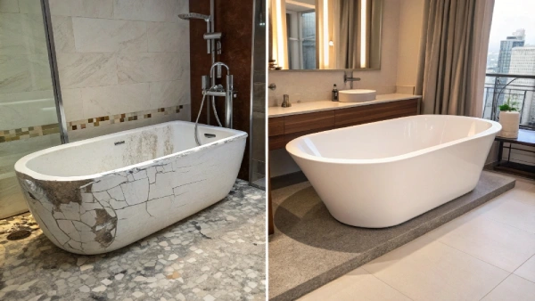 Infographic comparing bathtub material lifecycle costs and ROI performance for developers.