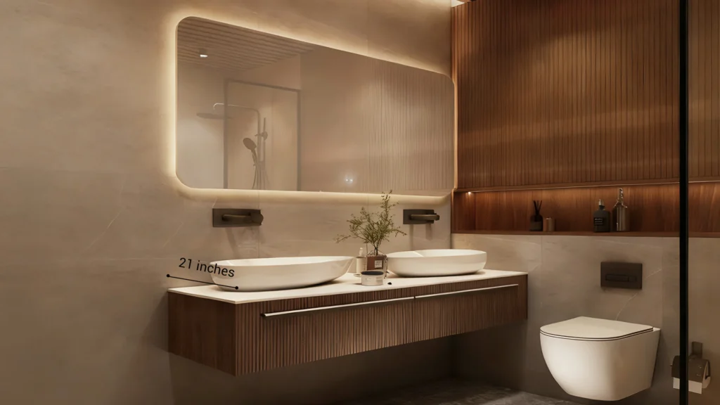 Shallower depths are suitable for compact bathrooms, while a medium depth of around 21 inches better balances comfort and functionality.