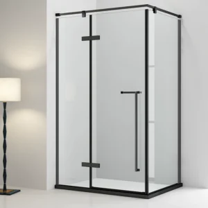 F-851 Matte Black Semi-Frameless Tempered Glass Corner Shower Enclosure — Modern Hinged Door, Minimalist Bathroom Cubicle