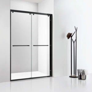Luxury Sliding Glass Shower Door – Matte Black Finish, Smooth Rollers