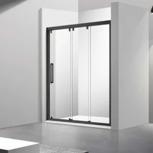 Black Framed Sliding Shower Door with Clear Tempered Glass – Modern 3-Panel Shower Enclosure
