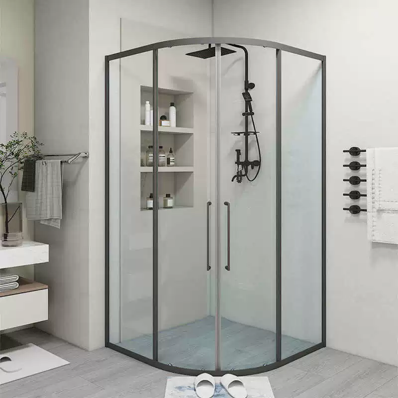 New Angle Corner Double-Door Shower Enclosure – Transparent Tempered Glass, Minimalist Black Frame New Angle Corner Double-Door Shower Enclosure – Transparent Tempered Glass, Minimalist Black Frame