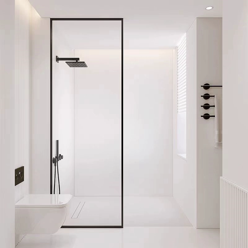 F-001 Matte Black Framed Walk-In Shower Panel — Tempered Glass Fixed Shower Screen