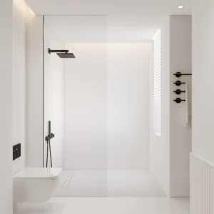 F-003 Frameless Walk-In Shower Panel — Ultra-Clear Tempered Glass Fixed Shower Screen, Minimalist Floor-Level Design (Custom Size)