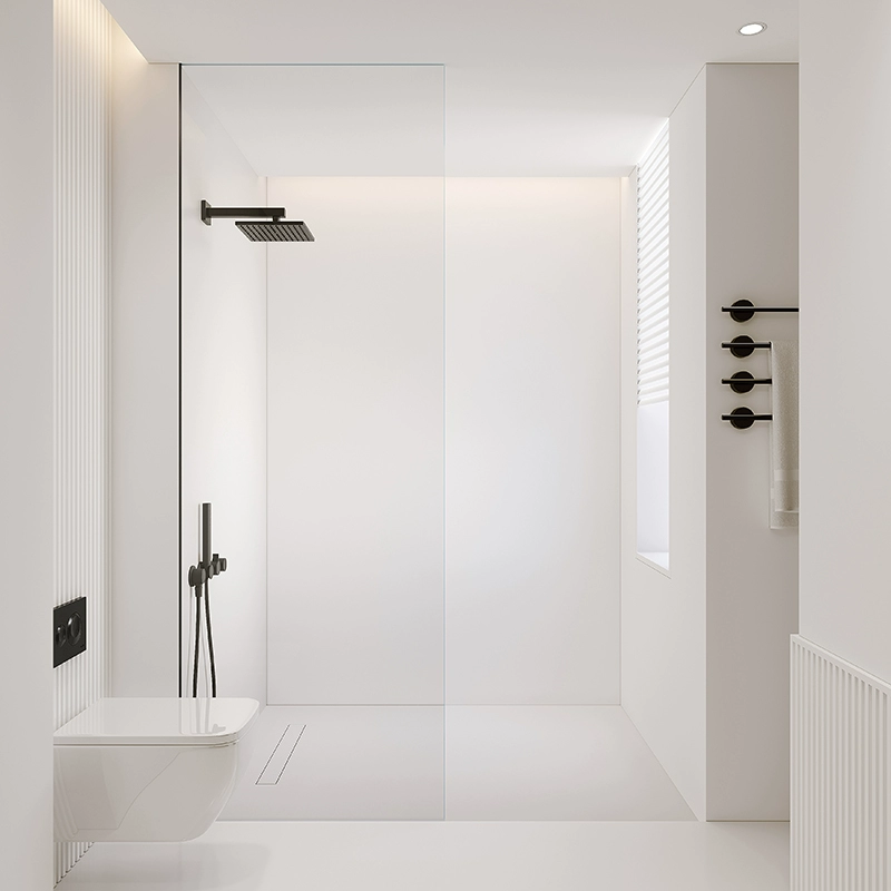 F-003 Frameless Walk-In Shower Panel — Ultra-Clear Tempered Glass Fixed Shower Screen, Minimalist Floor-Level Design (Custom Size)