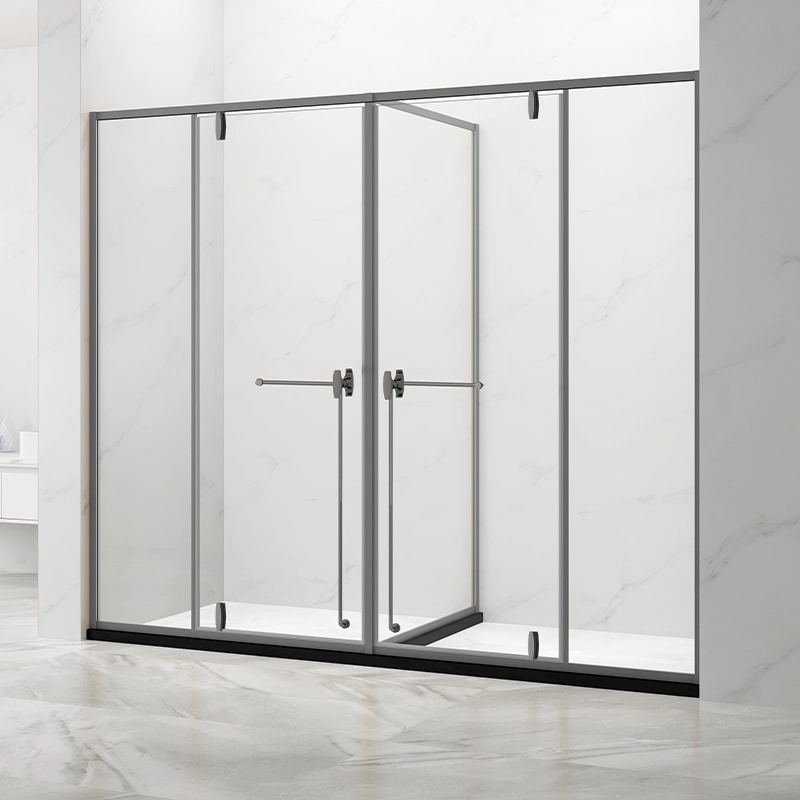 F-832 Framed Double Pivot Shower Enclosure — 10mm Tempered Clear Glass with Matte Black Frame & Integrated Towel Bars (Custom Size)