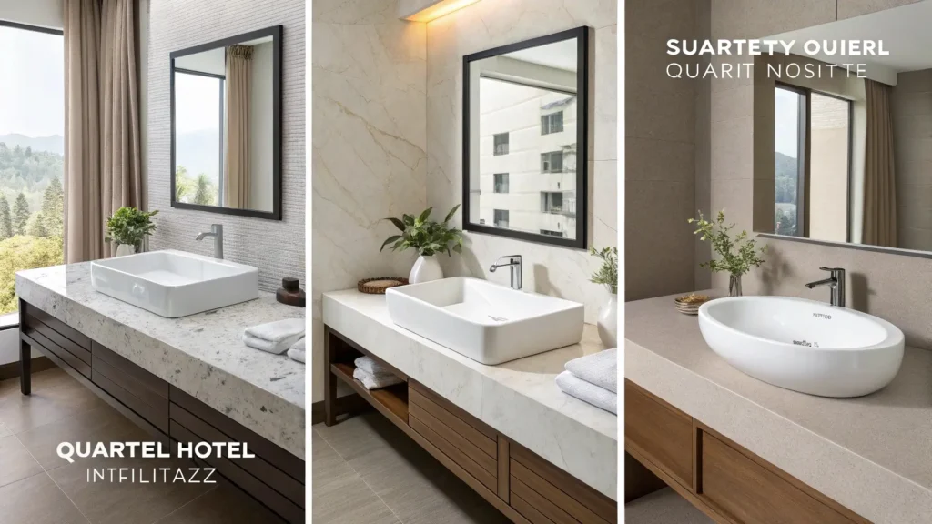 Bathroom sinks made of solid surface, ceramic, and vitreous china materials, highlighting durability, stain resistance, and long-term performance.